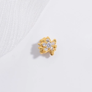 Exquisite S925 sterling silver golden flower bead with sparkling zircon for DIY jewelry