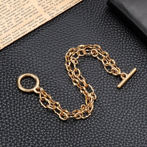 Double-layered golden stainless steel chain bracelet with classic OT buckle closure