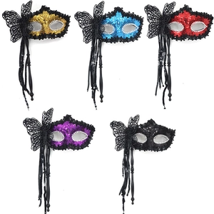 Venetian Masquerade Mask Handheld Sequin Butterfly Lace Tassel Rhinestone Party Costume Eye Mask For Women Halloween