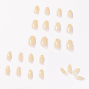 French milky white short ballerina press-on nails with glossy gradient finish, 24pcs set