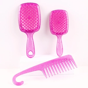 Roze glitter haarborstelset met geventileerde paddle brush en grove stylingkam