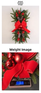 Detailed Christmas garland swag with red bows, berries, pine cones and scale weight display