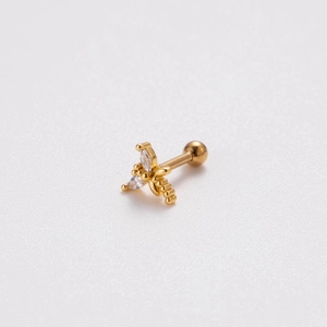 Golden stainless steel butterfly stud earring with sparkling cubic zirconia crystals