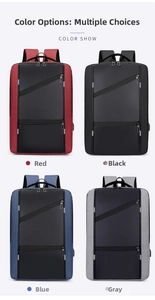Four color variants of 17-inch waterproof business laptop backpacks with USB charging ports