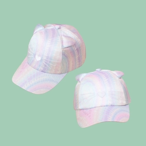Kids colorful cat-ear baseball cap with 3D ears and embroidered heart pattern