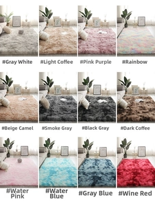Collage of plush carpets in 12 colors showcasing long-pile texture for living room decor