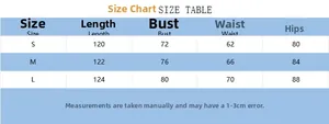 Size chart for strapless slit maxi dress detailing bust waist and hip measurements