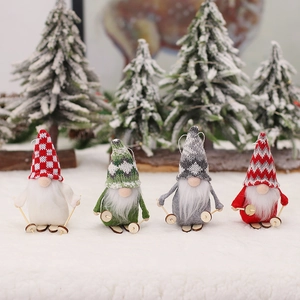 Christmas Skiing Gnome Ornaments Knitted Fabric Wood Nordic Faceless Tomte Pendants For Holiday Tree Decor