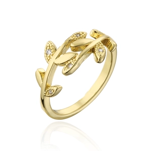 Elegant 18K gold plated leaf ring with sparkling zircons and a minimalist open design