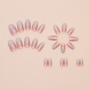 Set di 24 unghie finte ovali lucide con sfumatura elegante da rosa nude a bianco