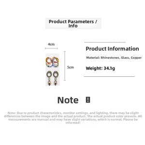 Detailed view of rhinestone and glass bead earrings set with 4cm and 5cm size dimensions