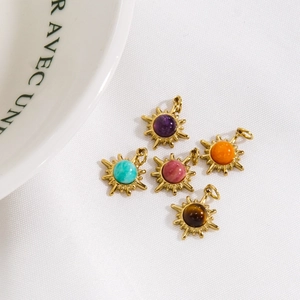 French vintage starburst pendants in gold stainless steel with colorful natural stones