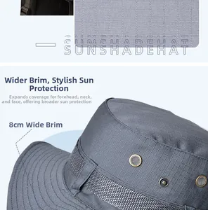 Détail du bord de 8 cm d'un chapeau de soleil gris extérieur avec tissu ripstop robuste