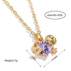 Detailed view of elephant pendant with purple gemstone and size specs 7.8mm by 10.5mm