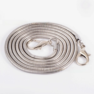 Close-up of a silver stainless steel snake chain featuring sturdy dual lobster clasps