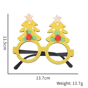 Detail view showing 11.5cm by 13.7cm dimensions for glittery Christmas tree glasses