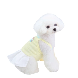 Princess pet dress with yellow honeycomb mesh top and white ruffled skirt for small dogs