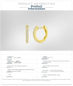 Detail view of gold S925 sterling silver hoop earrings with micro-set cubic zirconia