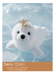 Dettaglio della morbida foca di peluche bianca con accessorio a forma di stella