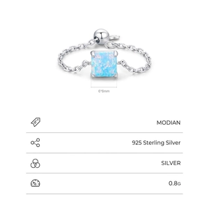 Adjustable S925 sterling silver ring with square blue synthetic opal gemstone