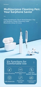 Dual-tip cleaning pen with metal nib and microfiber brush for deep earbud cleaning