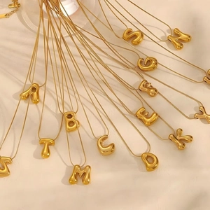 Stainless Steel 18K Gold Plated Initial Letter Pendant Serpent Chain Necklace Bubble Jewelry Non-Fading Unisex