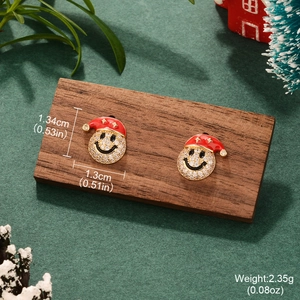 Detailed view of Christmas smiley face studs with dimensions and weight display