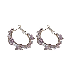 Silver-plated zircon butterfly hoop earrings featuring purple and clear crystals