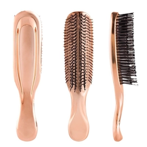 Professional rose gold scalp massage hair brush shown from three different viewing angles