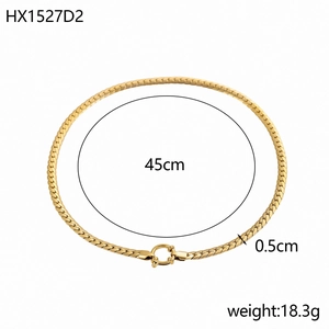Detailed specs of 45cm gold stainless steel chain necklace with spring clasp and weight