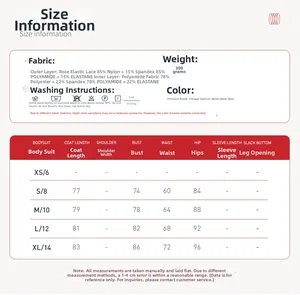 Detailed size guide and fabric composition table for the lace mesh athletic dress