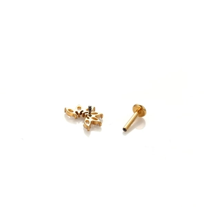 Titanium gold internal thread labret stud with flower zircon top and flat back base