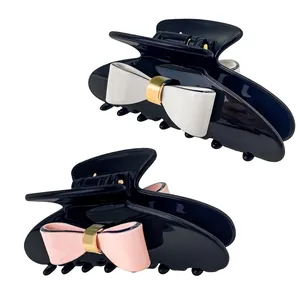 French Elegant Acetate Bow Hair Claw Clip Large Shark Clip For Women Girls Sweet Vintage Contrast Color Hair Accessories
