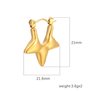 Goldene sternförmige Edelstahl-Ohrringe, 21 mm x 21,6 mm, mit polierter Oberfläche