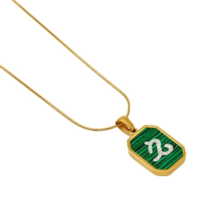 Golden malachite Capricorn necklace with crystal constellation pendant for women