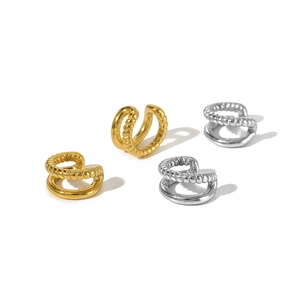 Minimalist twisted C-shape hoop earrings in gold and silver stainless steel finish