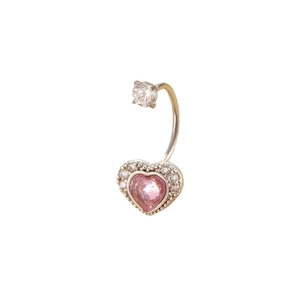 Pink heart-shaped crystal titanium steel horseshoe stud with sparkling gemstones