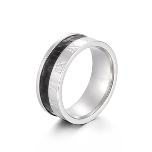 Stainless Steel Ring Wide Band Roman Numerals Carbon Fiber Inlay Industrial Punk Style Jewelry For Men Women