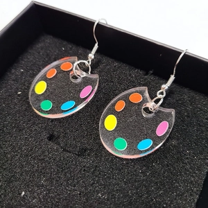 Boucles d'oreilles créatives mini palette en acrylique avec points colorés en boîte