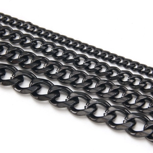 Men's hip-hop black stainless steel Cuban chain necklace shown in four different widths