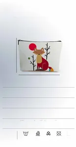 Detailed size chart for linen fox print makeup bag showing 17x25cm dimensions and specs