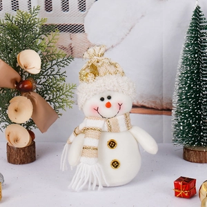 Plush Christmas snowman gnome with champagne gold knitted hat and scarf decor