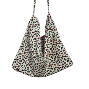 Large floral canvas tote bag with colorful flower pattern and sturdy shoulder strap