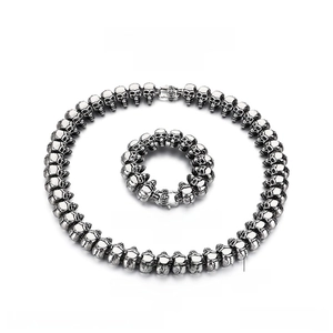 Detailed dimensions of the gothic stainless steel skull necklace and bracelet jewelry set