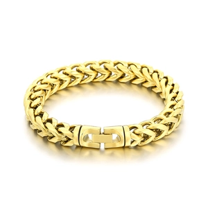 Bracelet pour homme en acier inoxydable doré style hip hop avec chaîne tressée polie