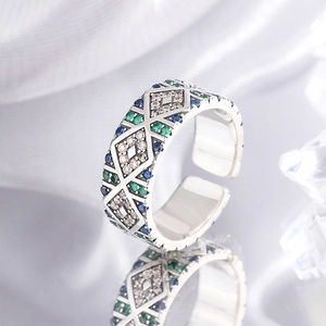 S925 sterling silver adjustable angel eye ring with colorful zircon geometric design
