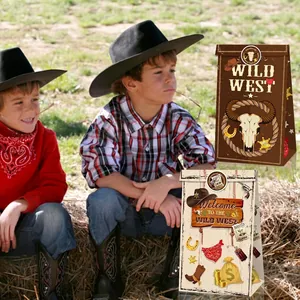 Sacs cadeaux de fête de cow-boy avec crâne de vache et thèmes Wild West pour événements