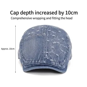 Deep blue denim ivy cap with white cross-stitch texture and a 10cm deep fit design