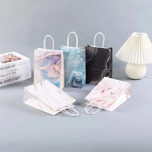Marble and gold pattern kraft paper gift bags set with durable white rope handles