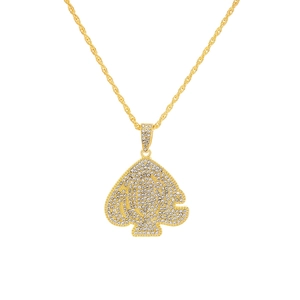 Collana hip hop con ciondolo asso di picche dorato e strass su catena a maglia intrecciata